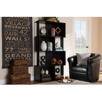 Baxton Studio BS8000-Wenge-Shelf Riva Modern and Contemporary Dark Brown Finished Geometric Wood Bookshelf